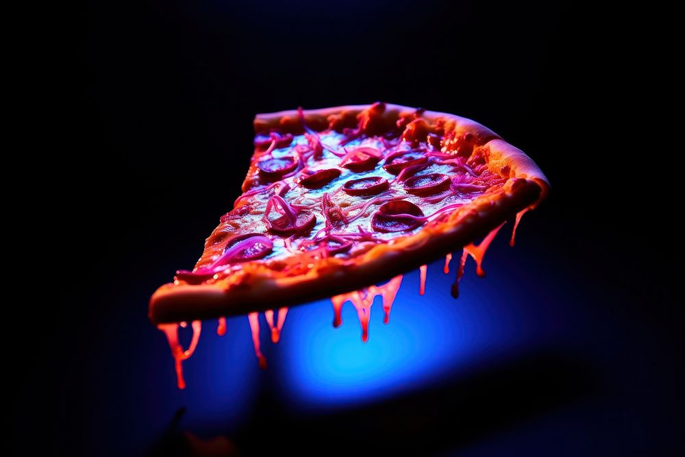 Photography of a piece pizza radiant silhouette food pepperoni freshness.