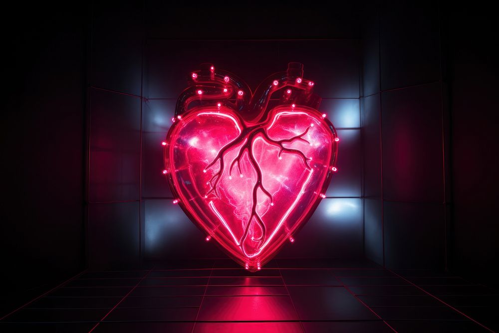 Photography of heart radiant silhouette light neon illuminated.