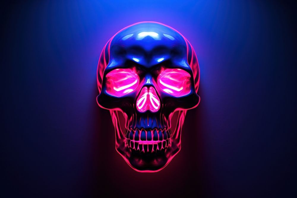 Photography of skull radiant silhouette light neon purple.