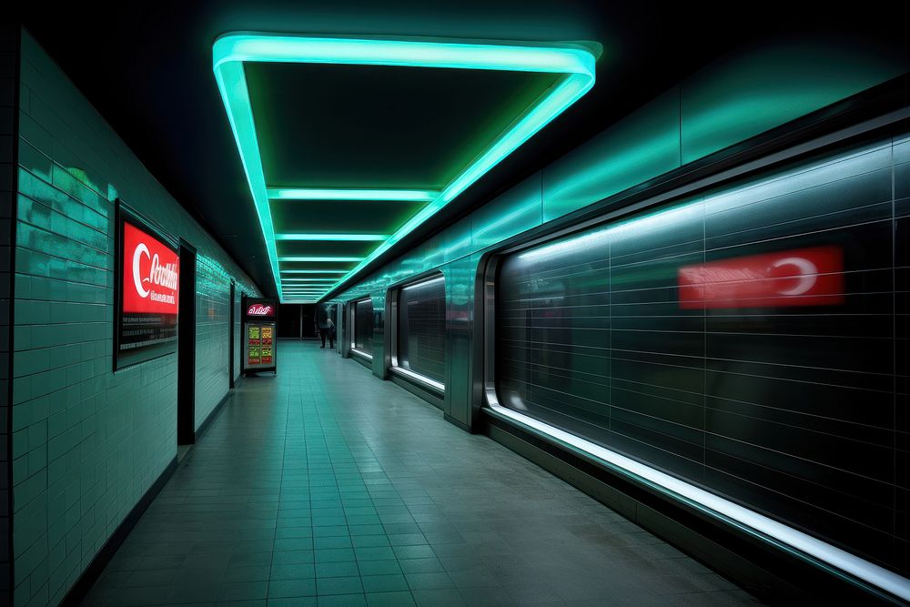 Photography of subway radiant silhouette light neon transportation.