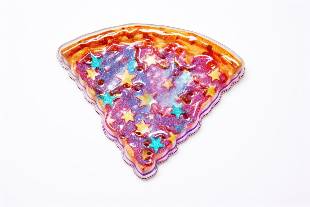 Pizza glitter sticker jewelry food white background.