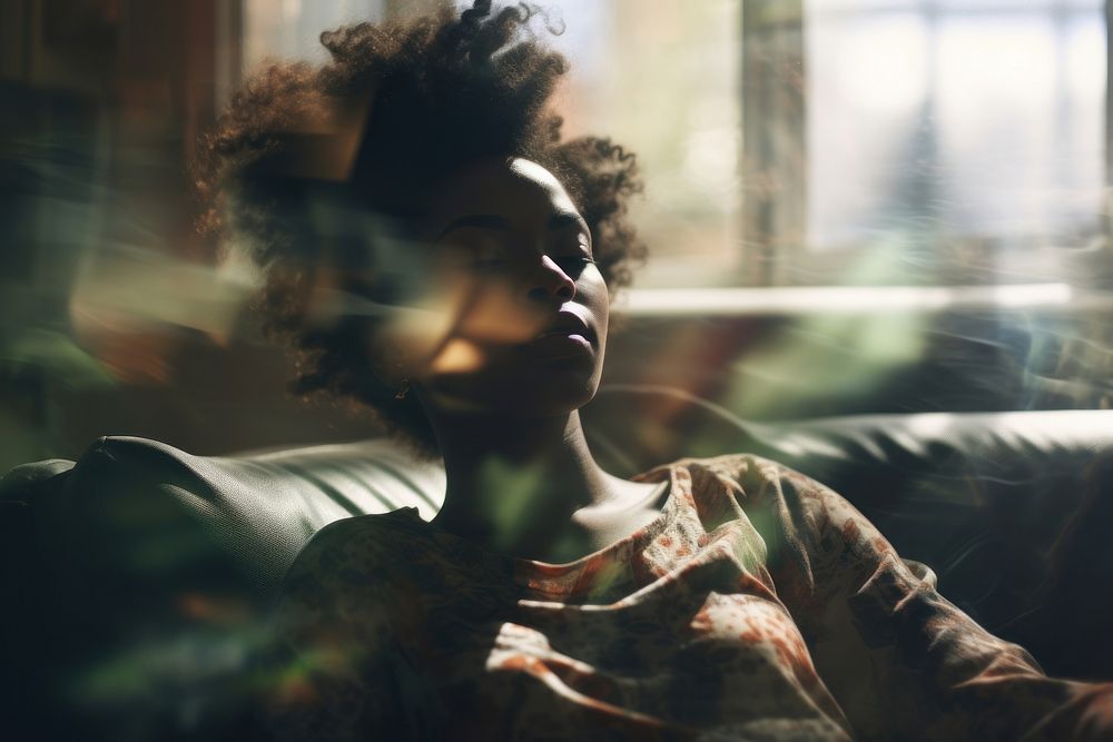 Black woman relaxing in living room photography portrait adult. AI generated Image by rawpixel.