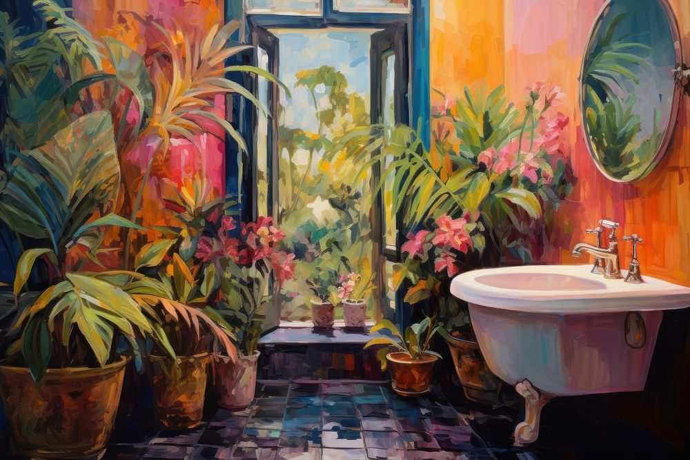Bathroom painting plant art.