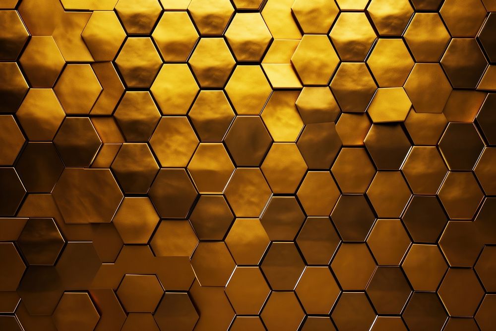 Golden tiles texture background backgrounds honeycomb repetition. AI generated Image by rawpixel.