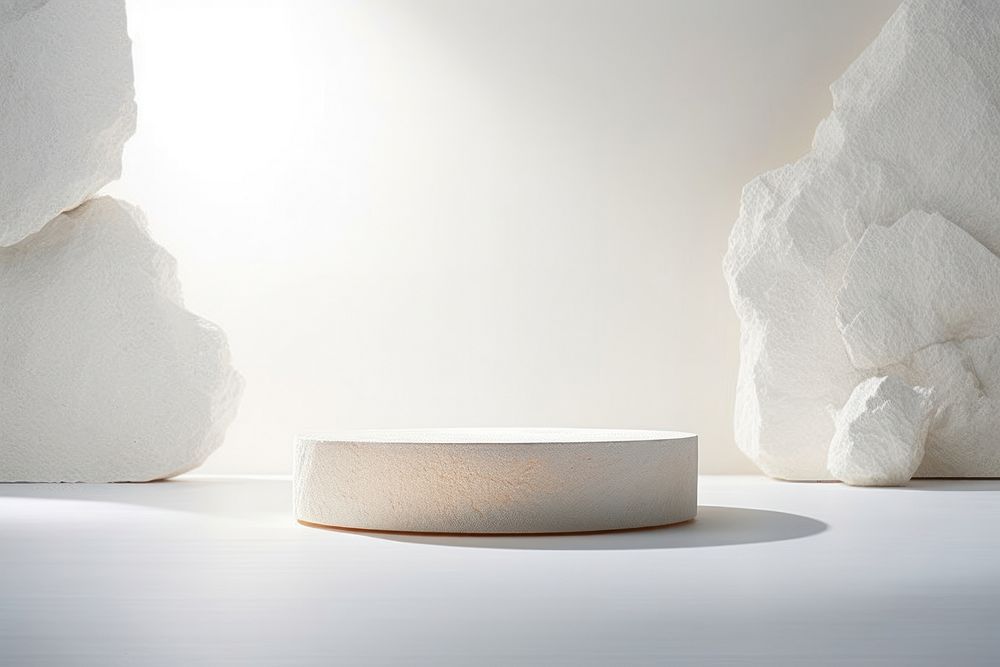 White stone podium table white furniture. AI generated Image by rawpixel.