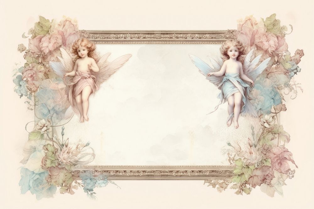 Angels painting frame paper. AI generated Image by rawpixel.
