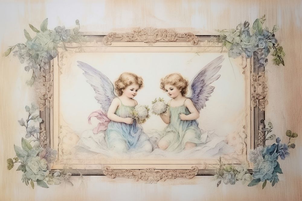 Angels painting frame art. AI generated Image by rawpixel.