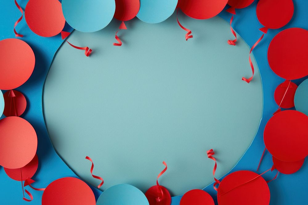 Balloons red and blue frame paper art celebration.