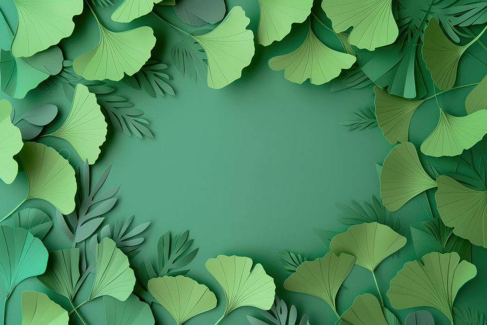 Green ginko leaves frame backgrounds pattern nature.