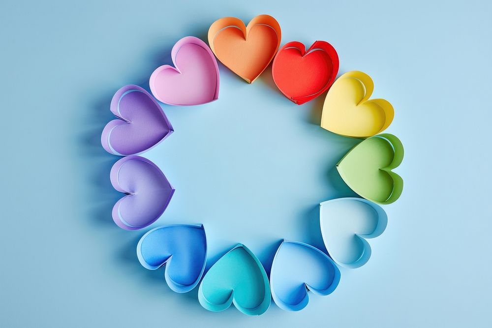 Hearts in rainbow color frame celebration creativity variation.