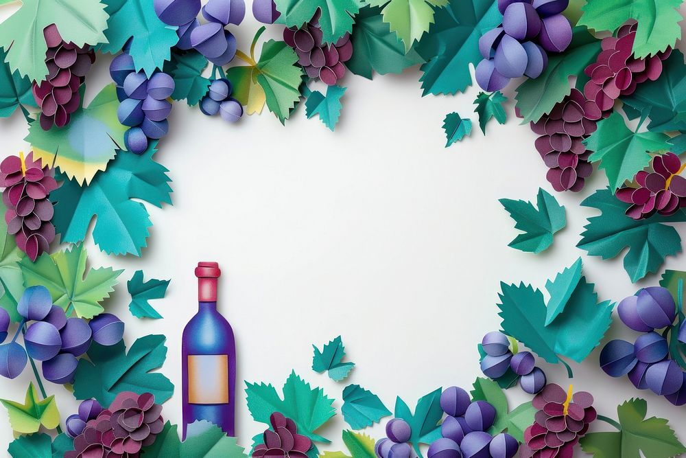 Wine bottle and grapes frame backgrounds plant paper.