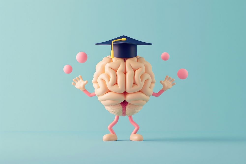 Brain character graduation cartoon representation.
