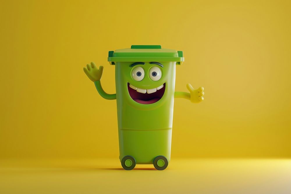 Green bin character cartoon smiling anthropomorphic.