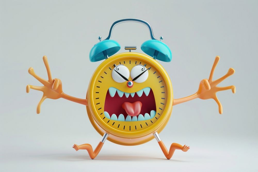 3d alarm clock character cartoon representation furious.