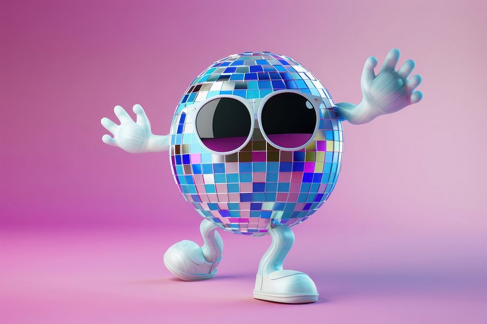 3d disco ball character sunglasses cartoon sphere.