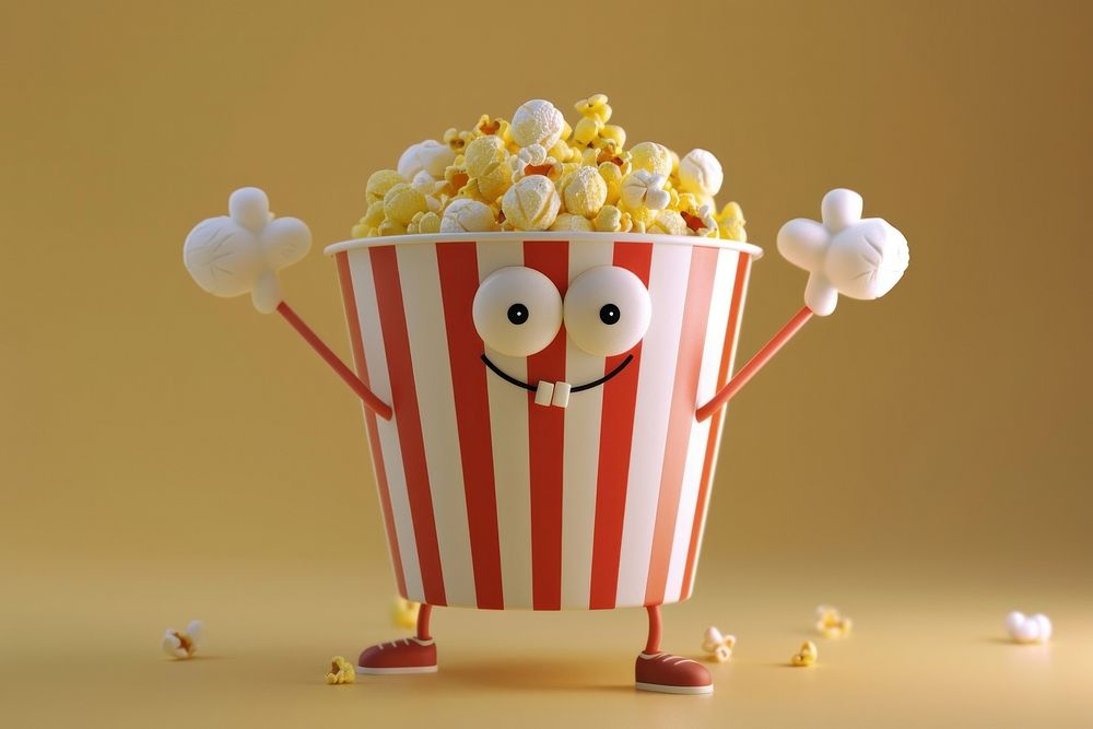 3d popcorn bucket character snack food celebration.
