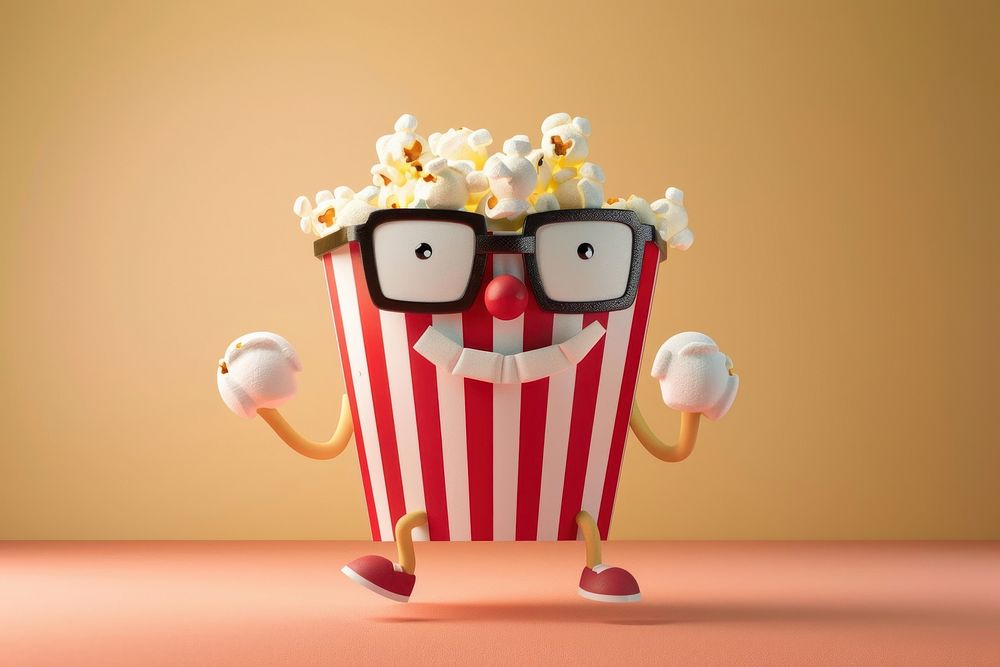 3d popcorn bucket character glasses cartoon snack.