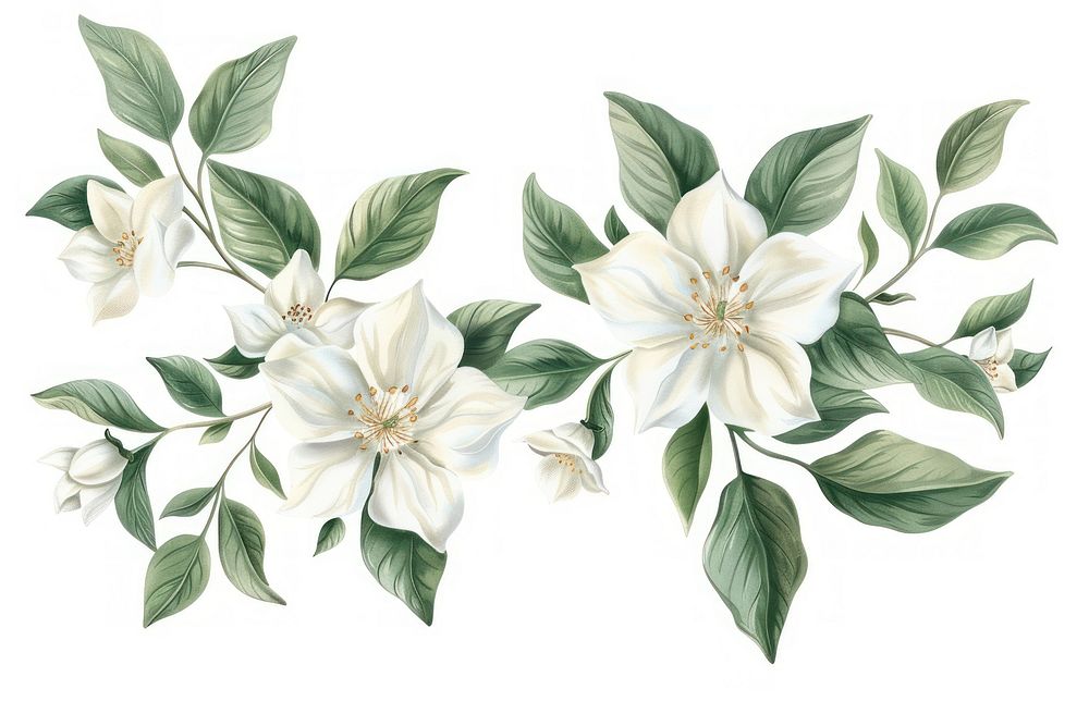Jasmine flowers plant white leaf.