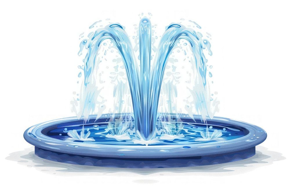 Fountain water blue white background.