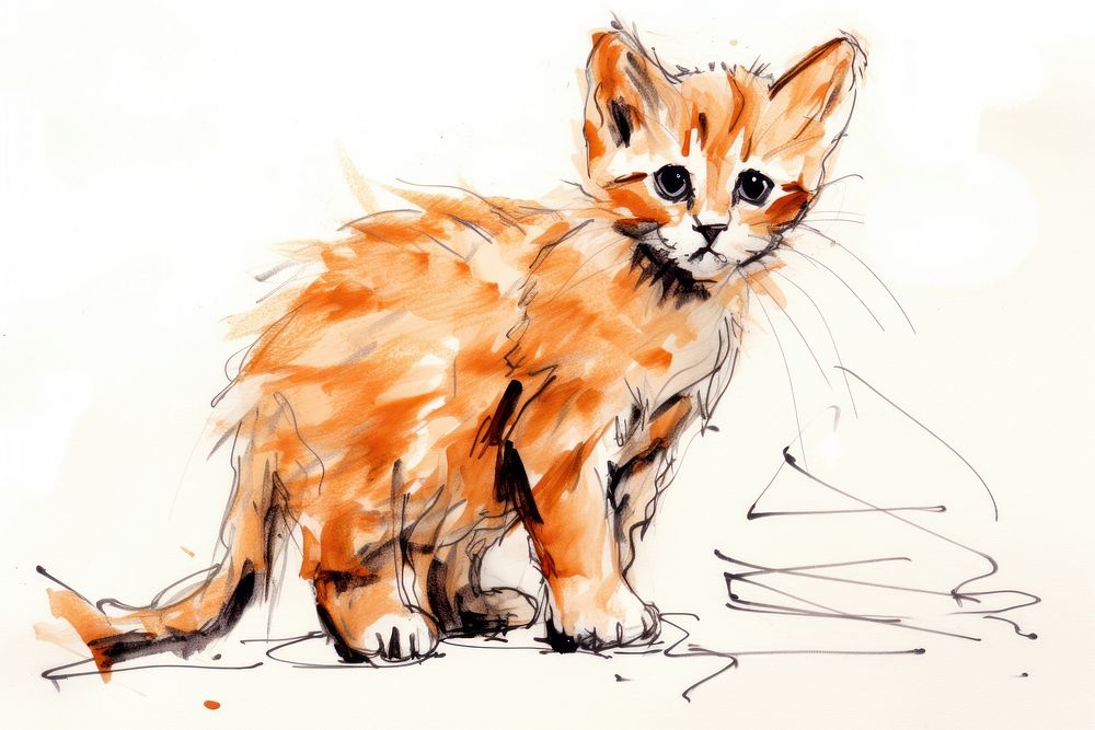Kitten drawing animal mammal.