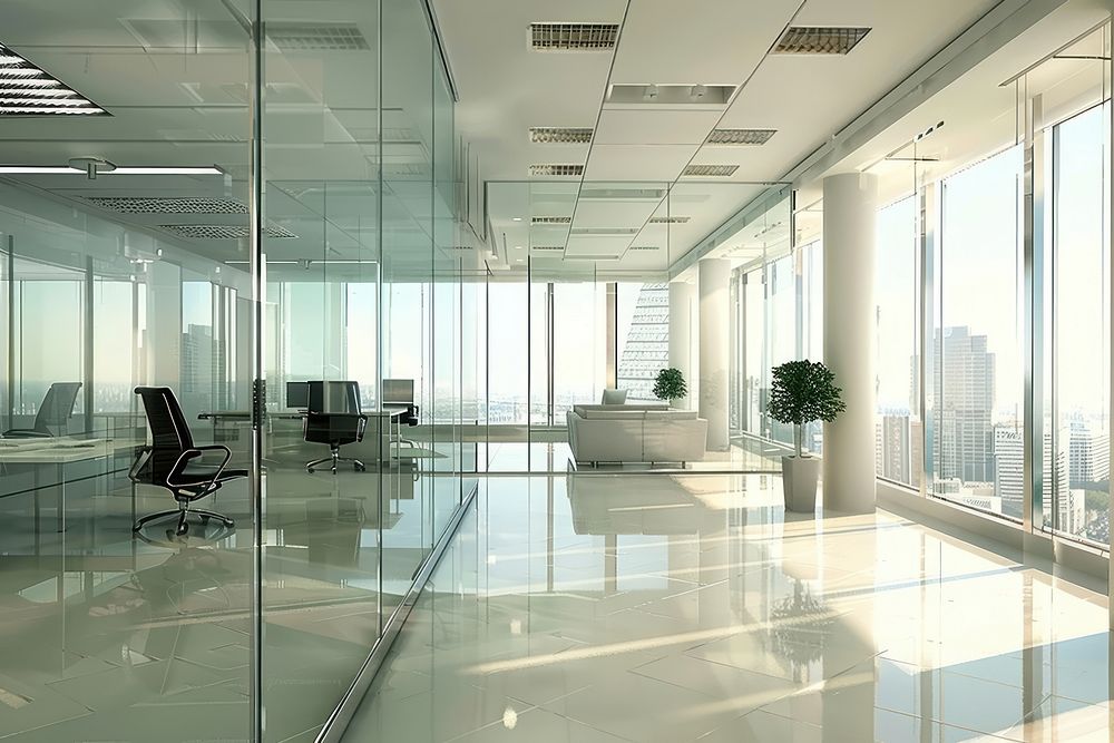 Glass wall building office architecture.