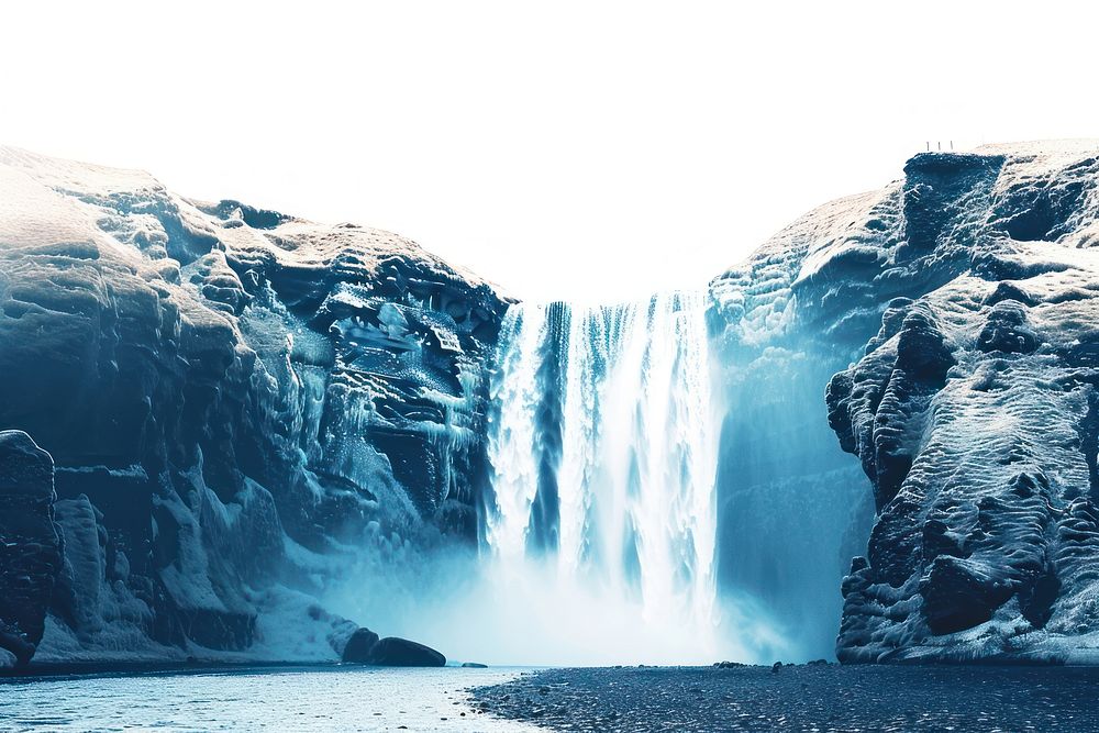 Iceland waterfall ice mountain.