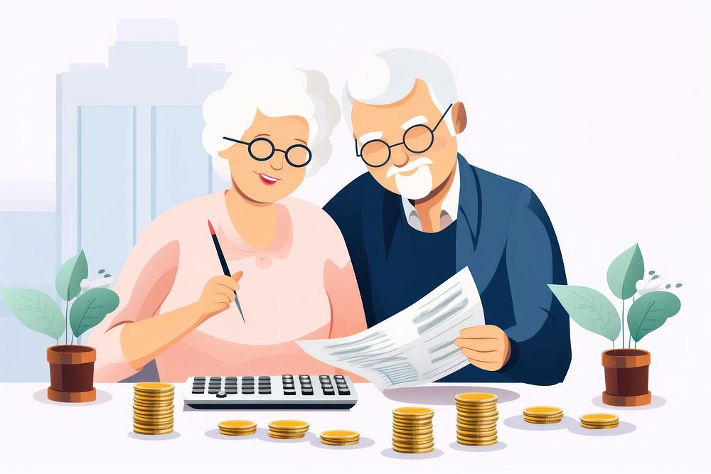 Elderly couples are managing finances at home money adult togetherness.
