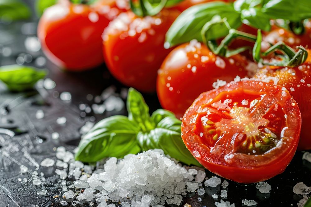 Tomatoes ingredient vegetable basil.