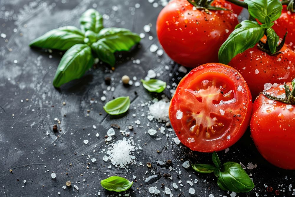 Tomatoes ingredient vegetable basil.