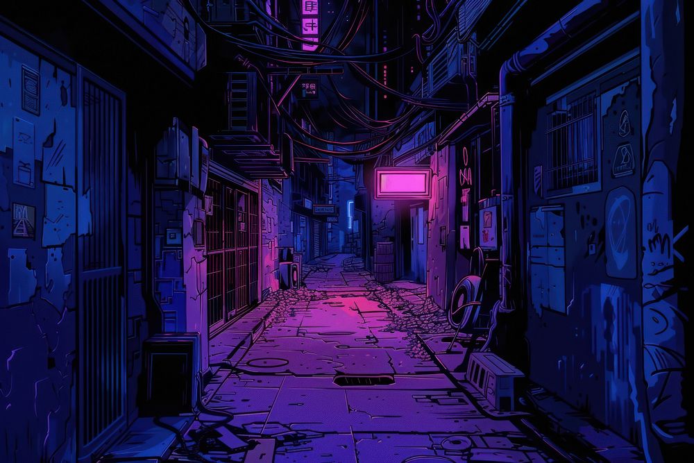 Cyberpunk background street light alley.