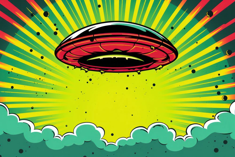 Comic alien ufo invade effect art transportation chandelier.