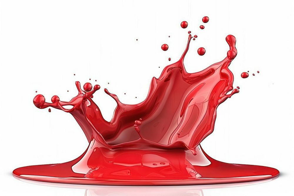Red paint splash white background refreshment splattered.