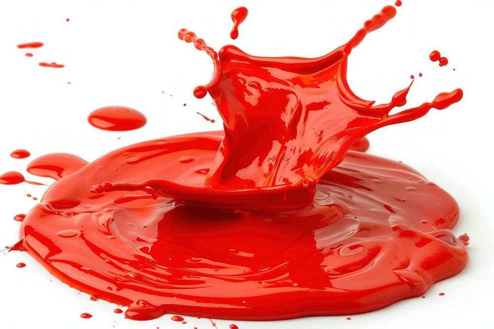 Red paint splash white background splattered splashing.