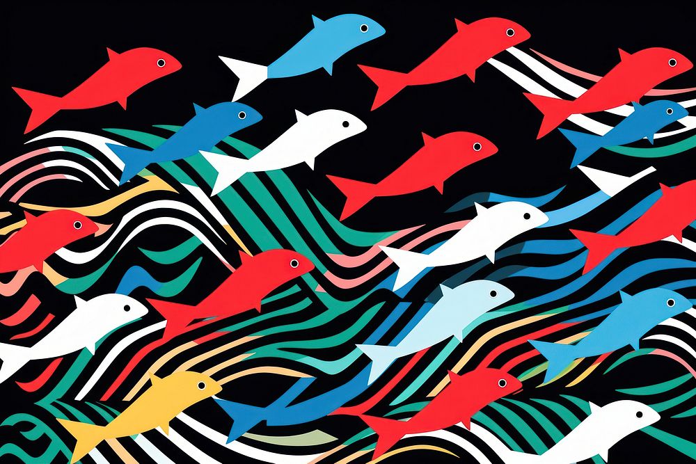 Wave of fishes art pattern animal.