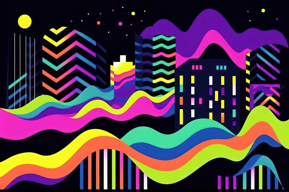 Wave of night city pattern art abstract.