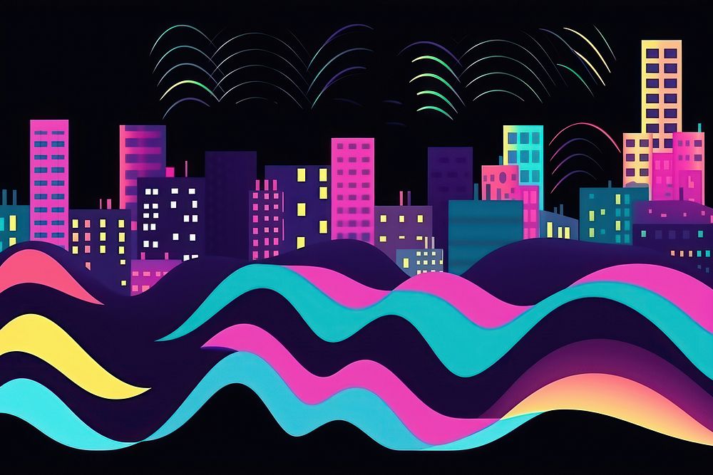 Wave of night city pattern abstract purple.