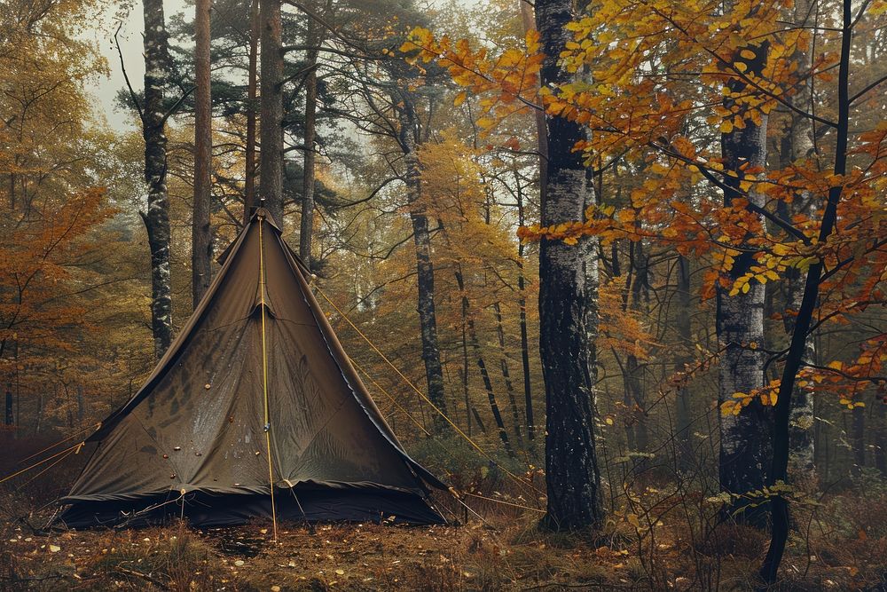 Old tent autumn adventure outdoors.