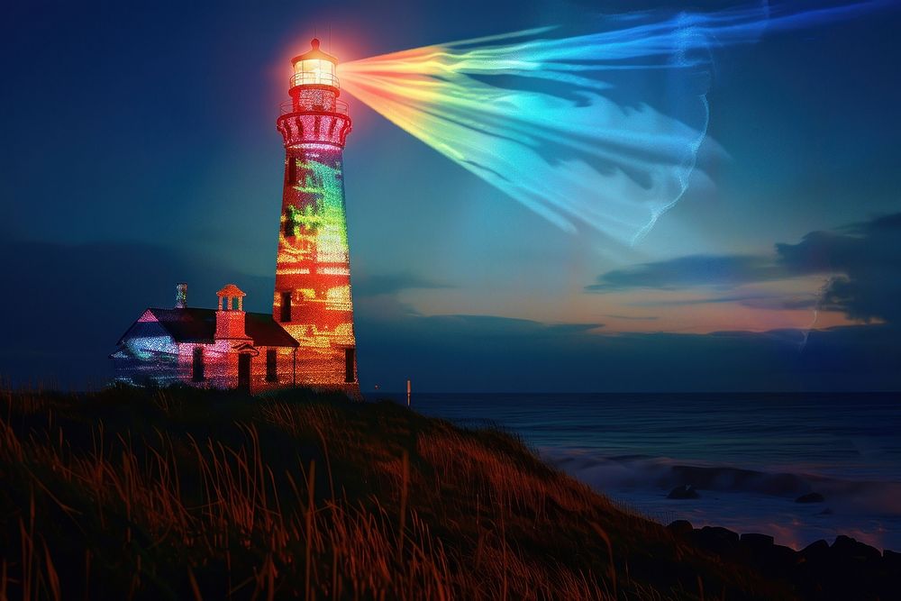 Rainbow lighthouse architecture building tower.