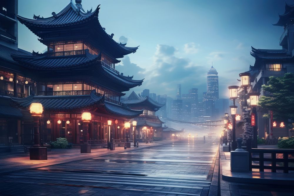 Smart city chinese Style architecture cityscape building.