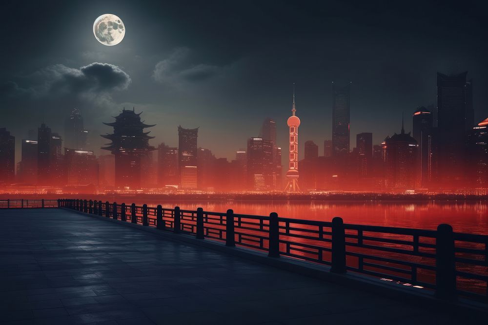 Smart city chinese Style architecture astronomy cityscape.