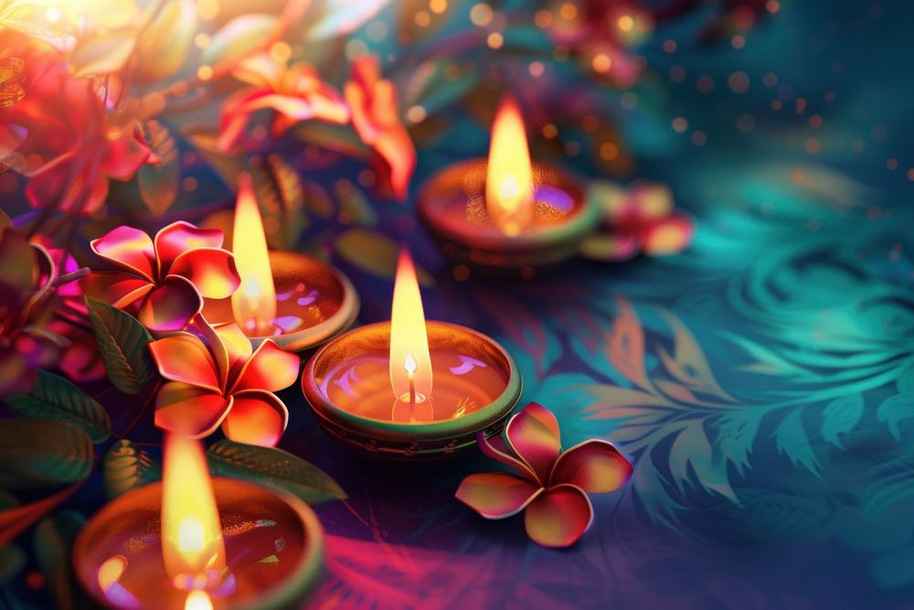Diwali illuminated celebration candle.
