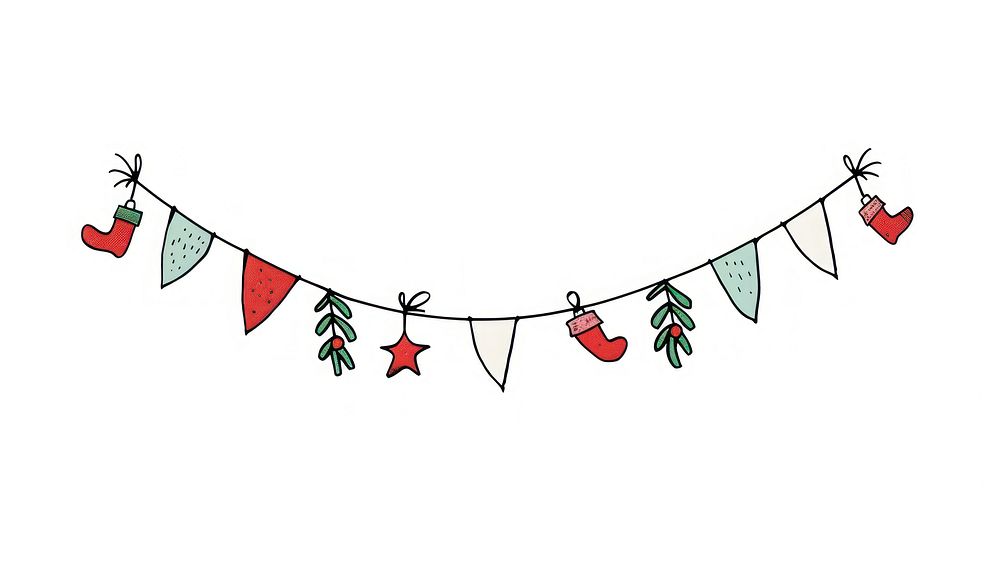 Cute christmas flag string line white background clothesline.
