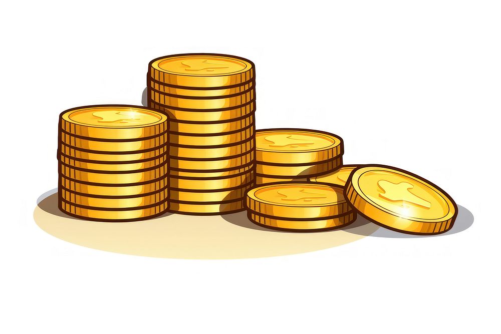 Simple coins vector line icon money gold white background.