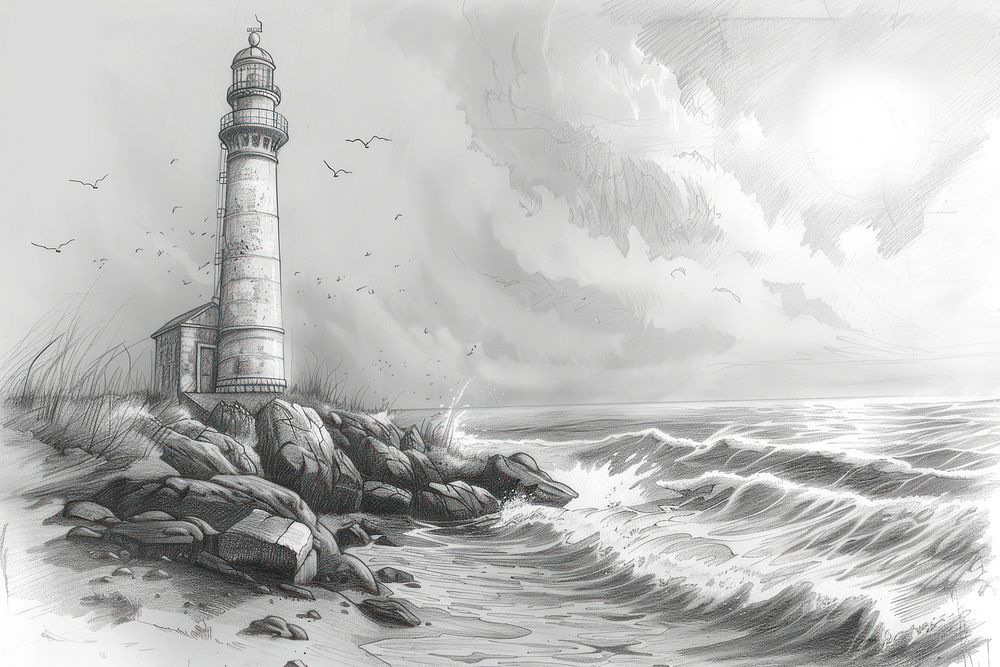 Lighthouse drawing sketch architecture.