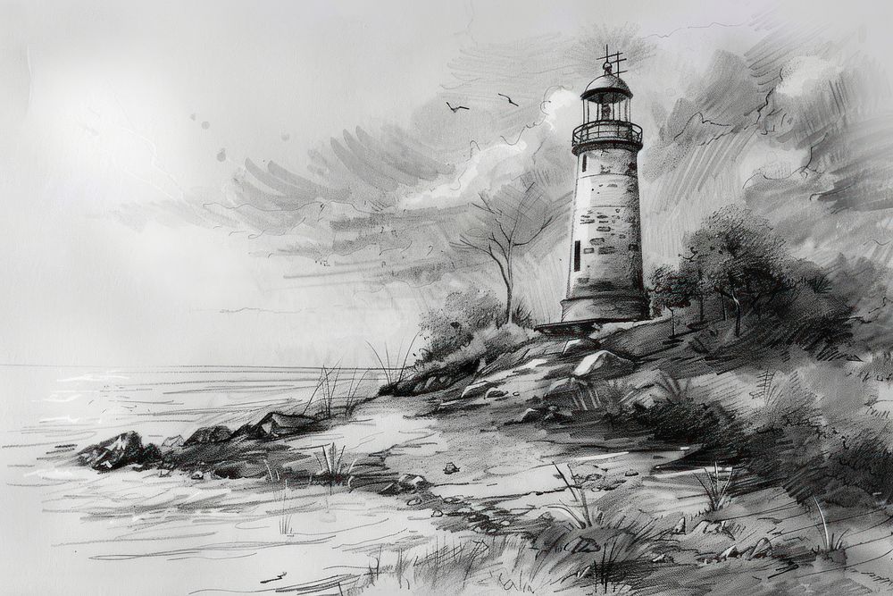 Lighthouse drawing sketch architecture.