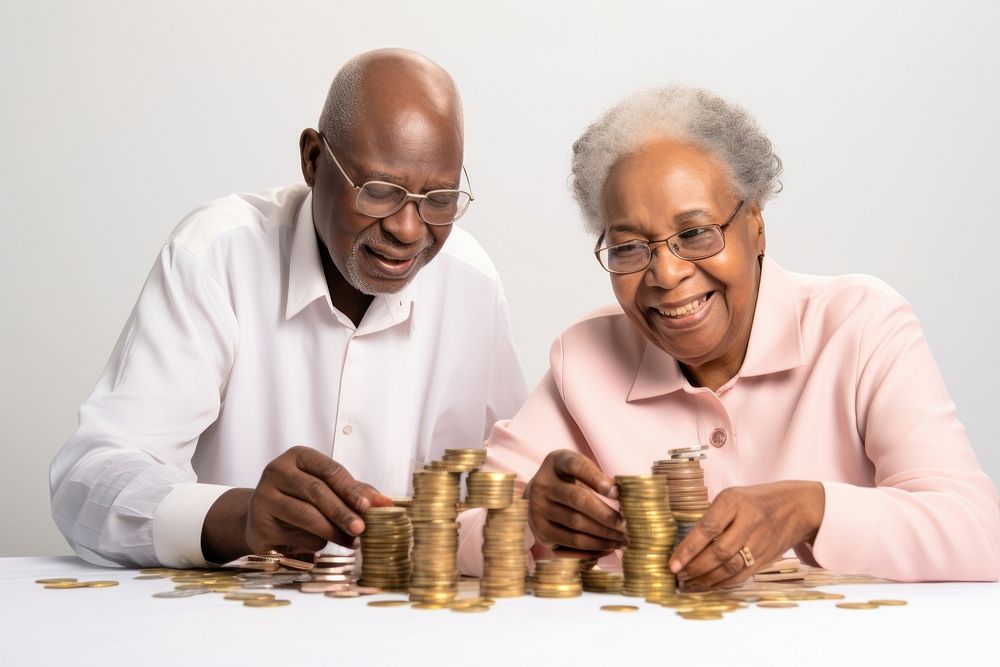Africa Elderly couples are managing finances at home adult money coin.