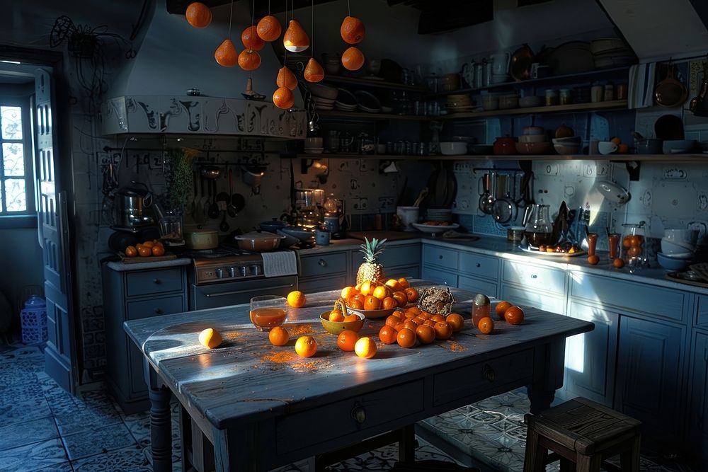 Kitchen interior vegetable furniture fruit.