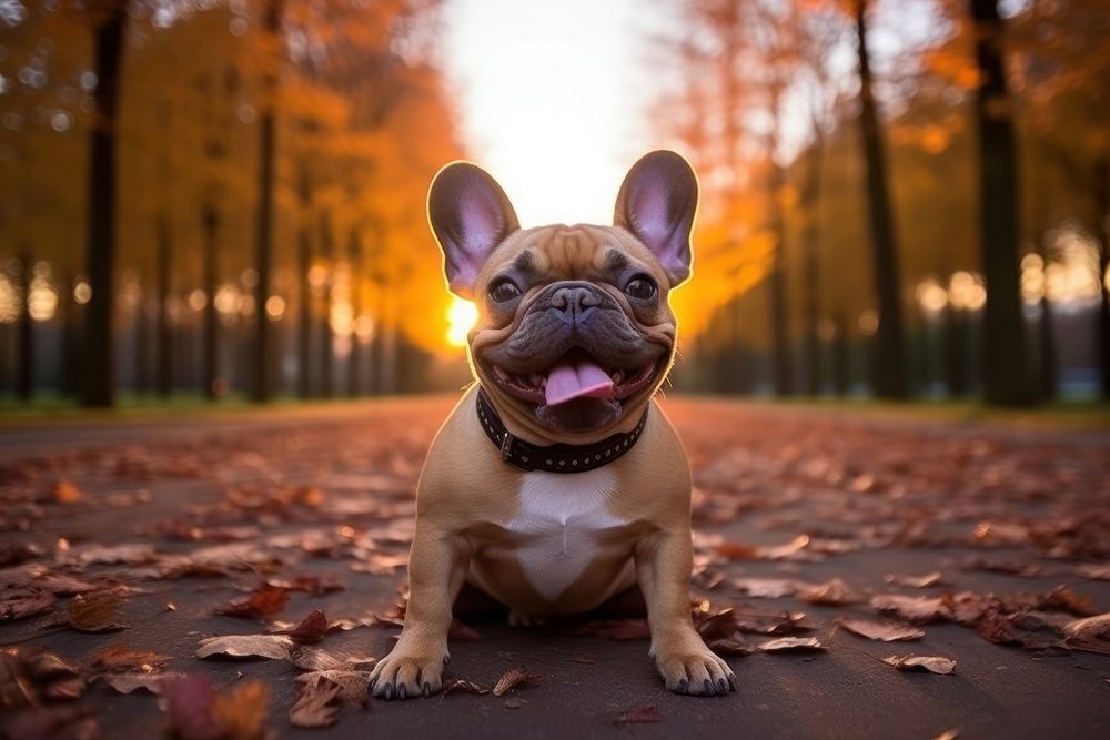 Happy french bulldog animal mammal autumn.