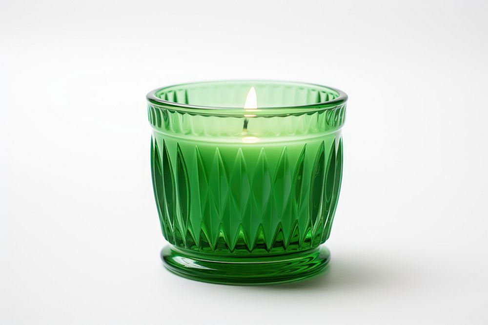 Mockup of a candle glass green white background.