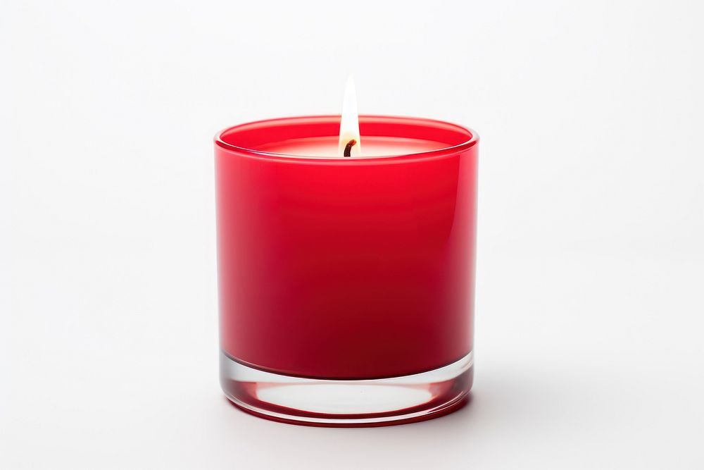 Mockup of a candle glass red white background.